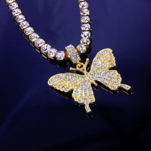 Iced Butterfly Pendant Necklace (4 Colors) Cubic Zirconia